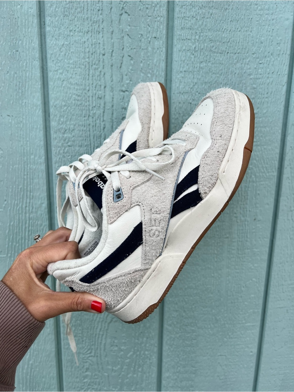 Casual Women's Suede & Leather Sneakers - White with Navy Accent